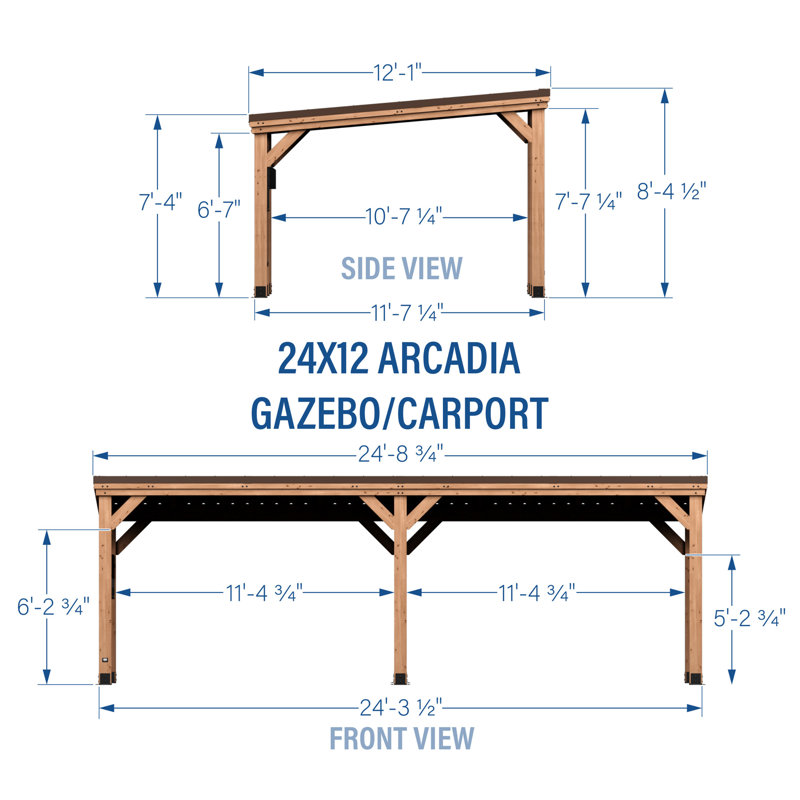 Backyard Discovery Arcadia 24' x 12' Cedar Wood Outdoor Patio Gazebo with Hardtop Galvanized Steel Slope Roof and PowerPort