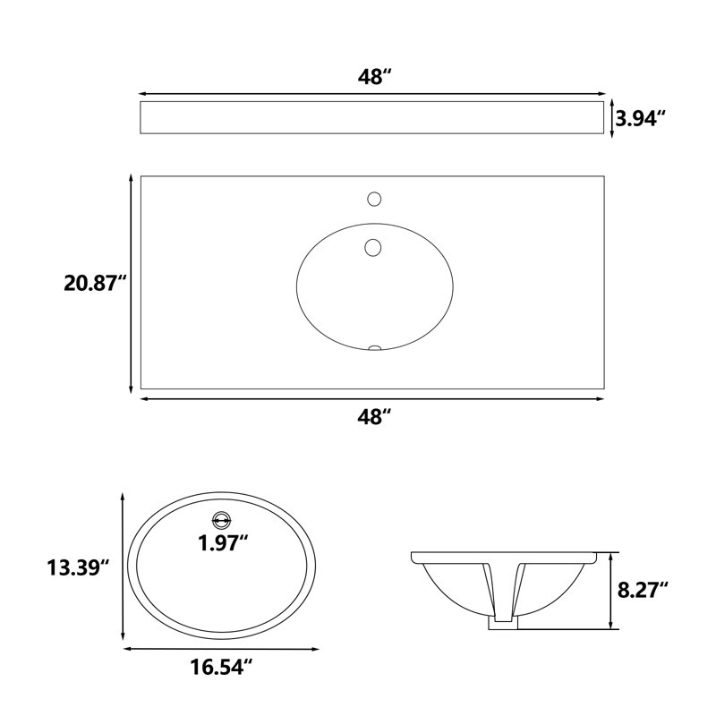 48 Inch Bathroom Vanity Top With Ceramic Sink And Backsplash
