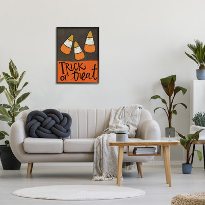 «Trick or traiter Halloween Greeting» à motifs de bonbons au maïs - Art textuel sur toile