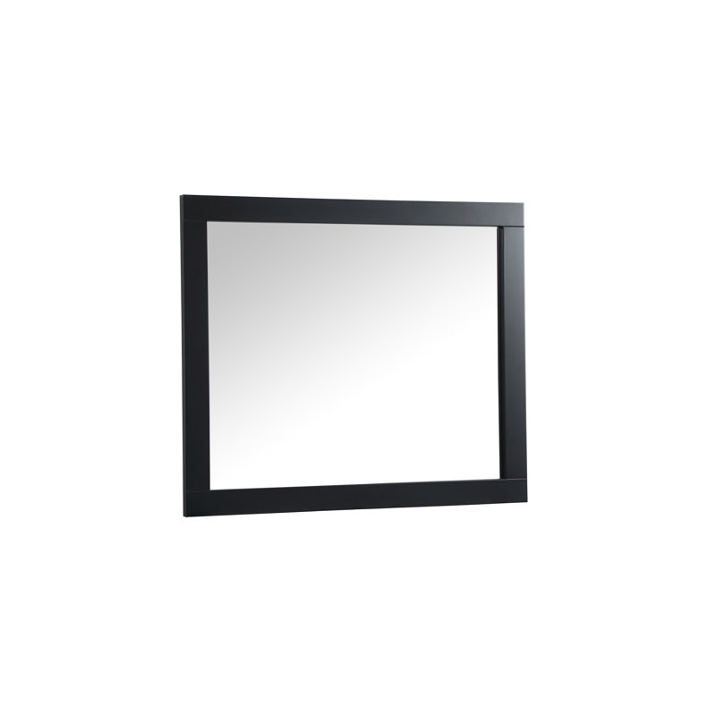Rosenow Wood Flat Wall Mirror, Black, 36'' H x 30'' W