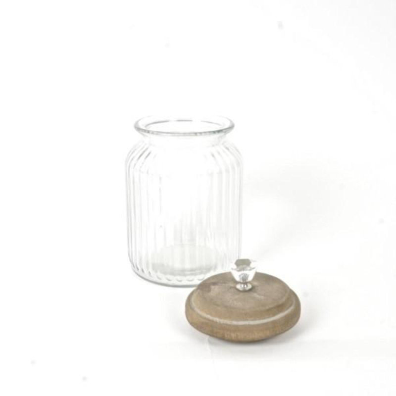 Pot en verre avec couvercle en bois et pot en verre