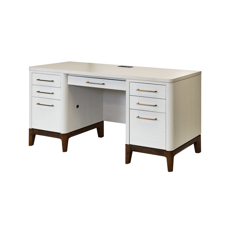 Bureau et huche contemporain en bois stratifié, table d'écriture, crédence et armoire, blanc