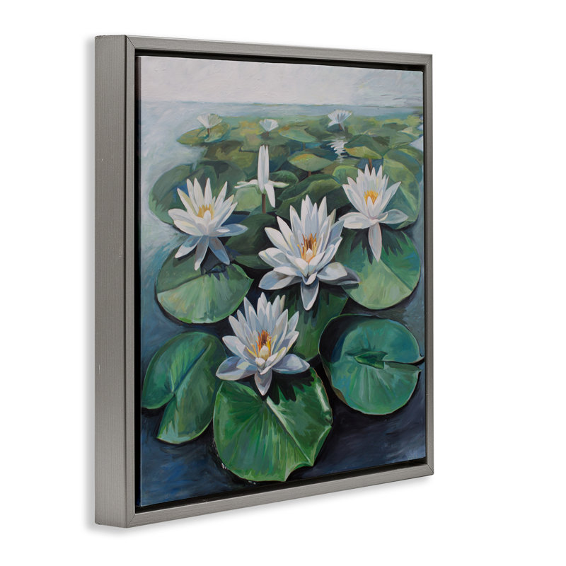Cadre flottant Peaceful Lily Pad Pond, design par Violeta Vollmer, H 25 po x l 25 po, Cadre flottant gris lustré