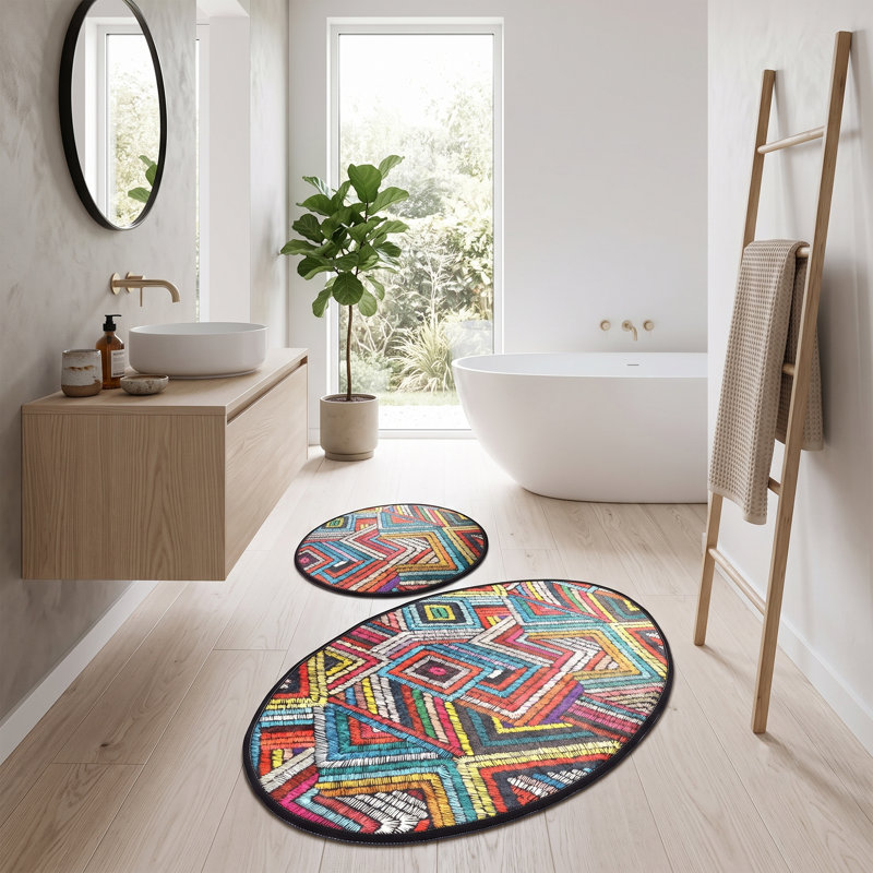Bohemian Stitched Geometric 2-Piece Bathmat Set