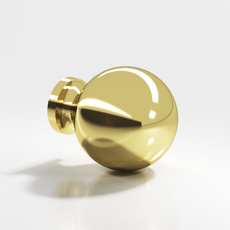 Round Cabinet Knob, Polished Brass, 1.25"