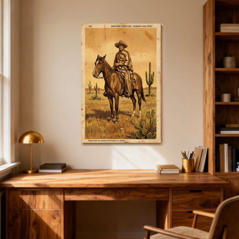 Fashion Western Frontier Cowboy and Pony, H 18 po x l 12 po