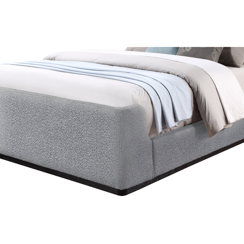 Oliver Boucle Fabric Queen Bed, King, Grey Boucle Fabric