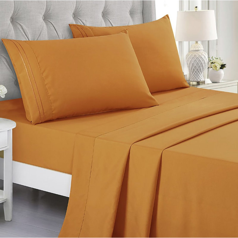 Sheet Set 2000 Embroidery Soft Cozy 14" Deep Pocket, Twin Sheet Set with Fitted Sheet + 1 Pillowcase, Orange
