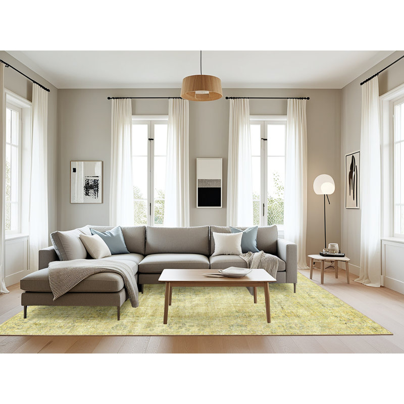 Tapis oriental jaune / vert / gris, Rectangle 8 pi x 10 pi