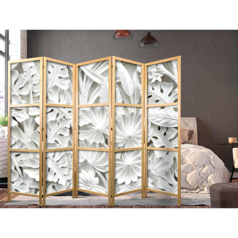 225 cm W x 171 cm H 5 - Panel Solid Wood Folding Room Divider