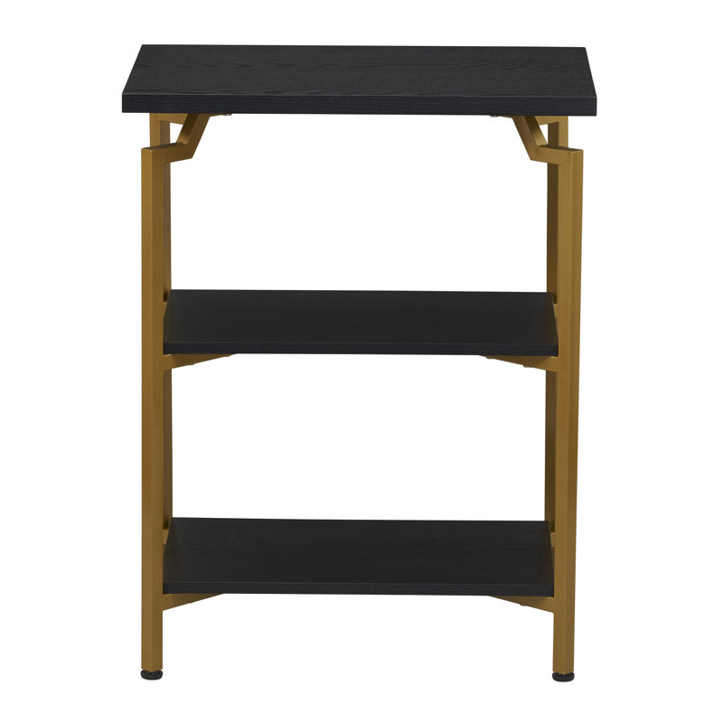 Crown Black Oak Grain Bookshelf with Gold Iron, Black/Gold
