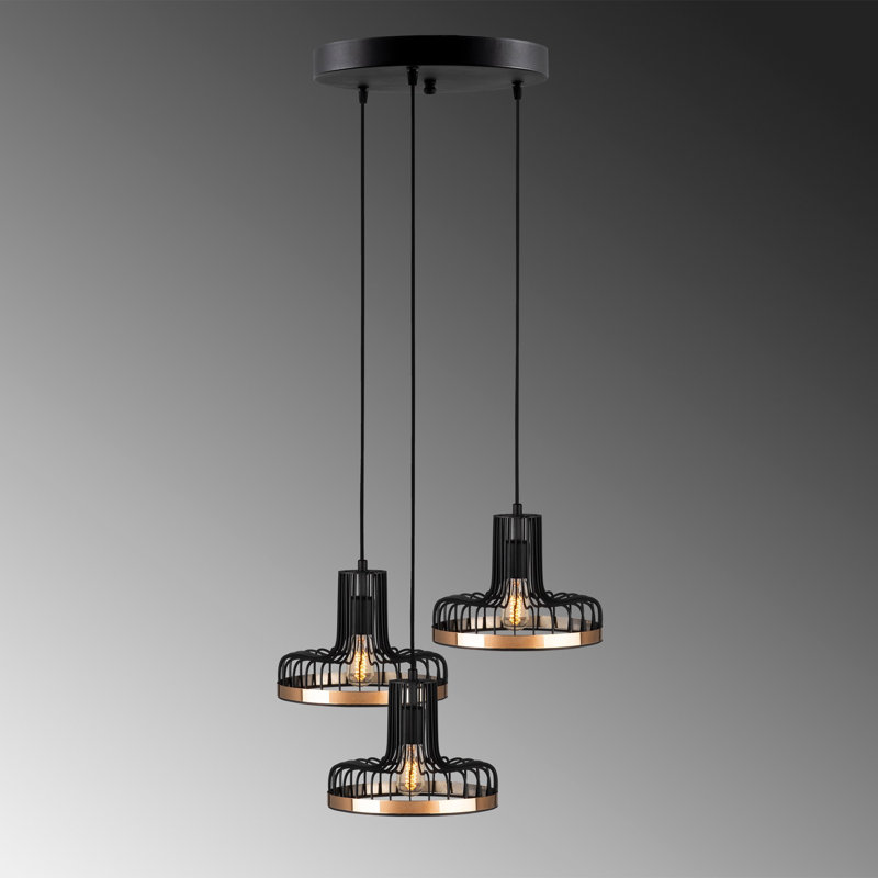 Lustre industriel moderne, finition noire et cuivre, 15,7 po x 45,7 po | Hauteur réglable, corps en métal, 3 x douilles E27 de 40 W maximum | Parfait pour la salle à manger et les espaces de vie, design élégant et élégant