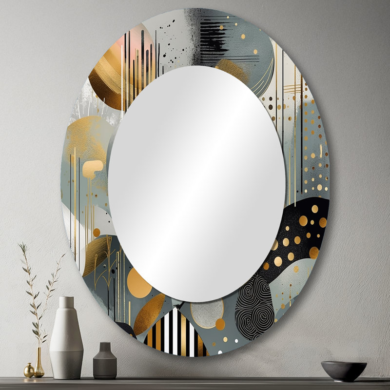 Soft Colors Marble Abstract V - Large Oval Wall Mirror On Metal, 43" x 33"