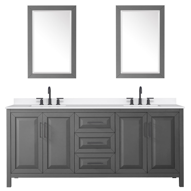 Daria 80'' W Vanity, Giotto Quartz, Gray, Matte Black