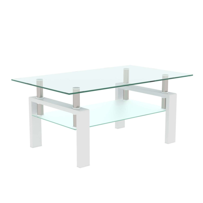Table basse rectangulaire en verre, Blanc, Transparent, H 17,7 po x L 38,6 po x l 22,6 po