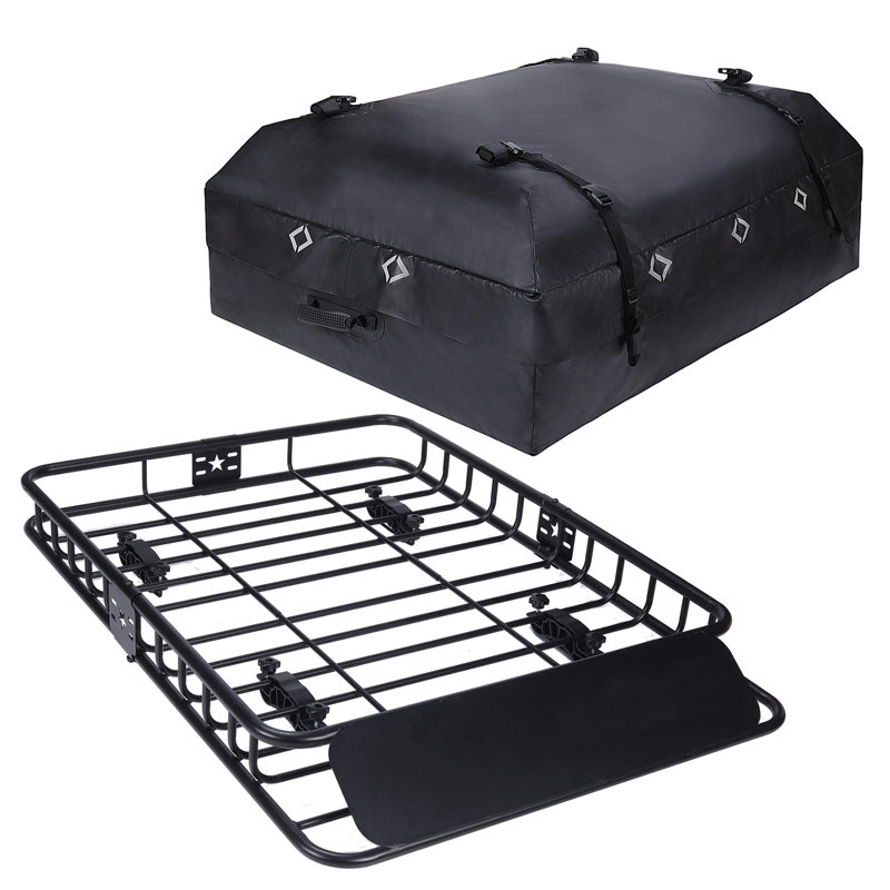 Ensemble de 51 po x 36 po x 5 po avec sac de toit Panier de toit universel Capacité de 200 LBS Porte-bagages sur le toit