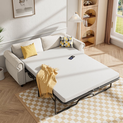 Lark Manorâ„¢ Full Sleeper Sofa With 4" Foldable Memory Foam Mattress, 2 In 1 Upholstered Pull Out Sofa Bed With Nailhead Armrests, Modern Linen Pull Ou by Lark Manor