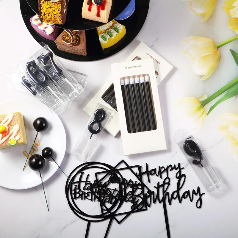 34 pièces de décoration de gâteau noir Happy Birthday