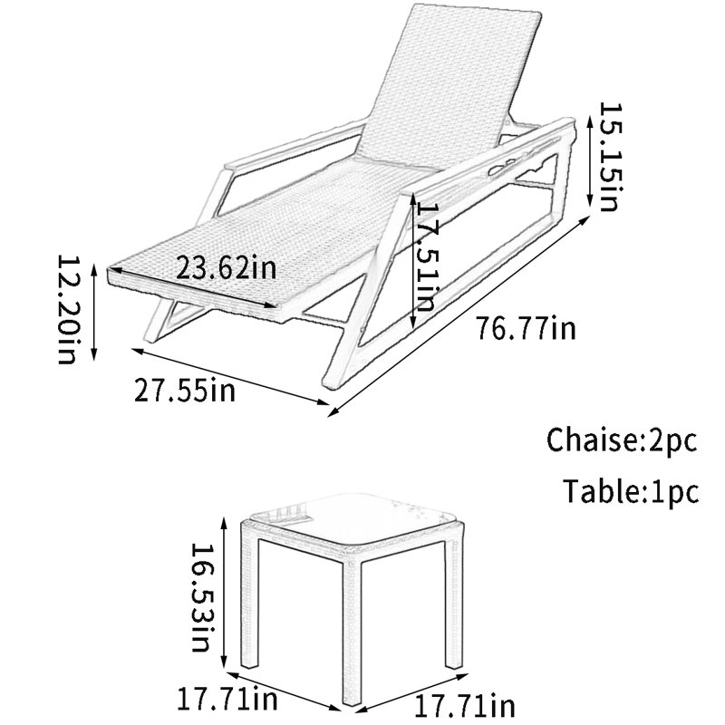 Ensemble de chaise longue d'extérieur avec table Larralde