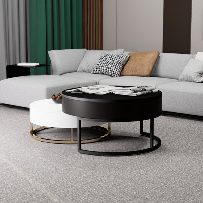 Table basse blanche et noire avec 2 tiroirs