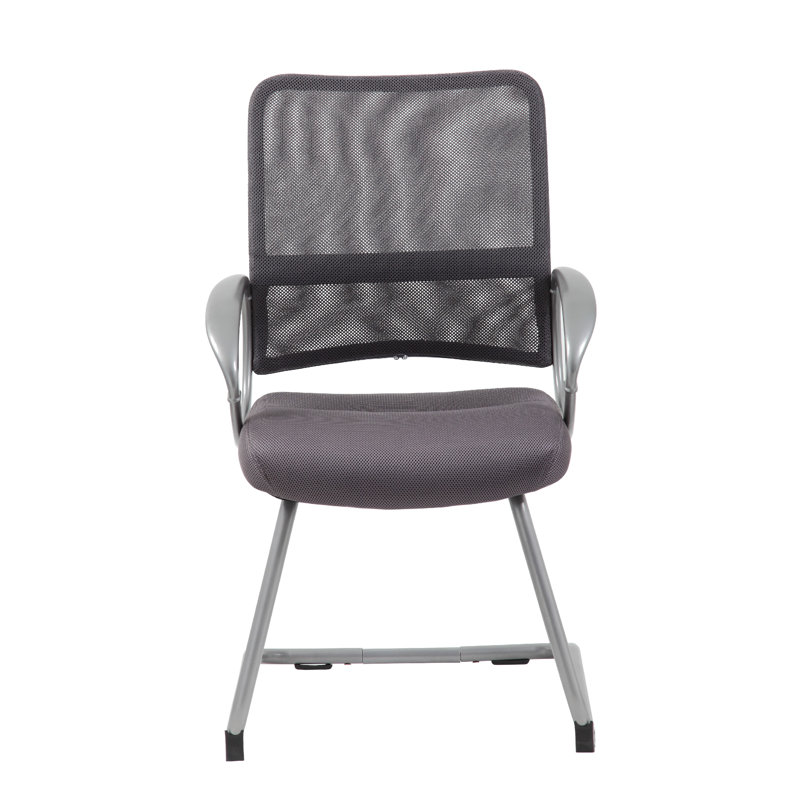 Fauteuil d'invité Toi, filet gris anthracite, structure en porte-à-faux étain