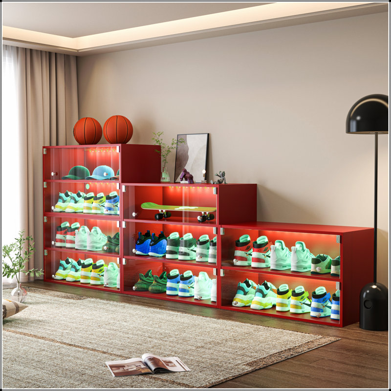 Armoire de rangement à chaussures en verre avec lumière DEL RVB, parfaite pour exposer vos chaussures