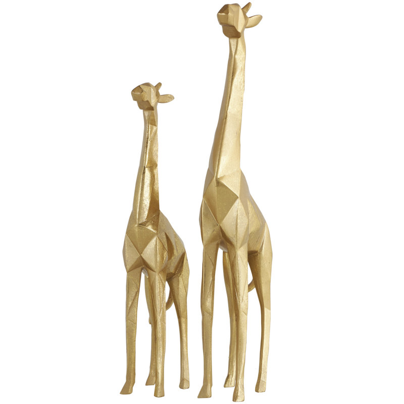 Gold Polystone Giraffe Sculpture Set with Satin Finish, 12" and 15"