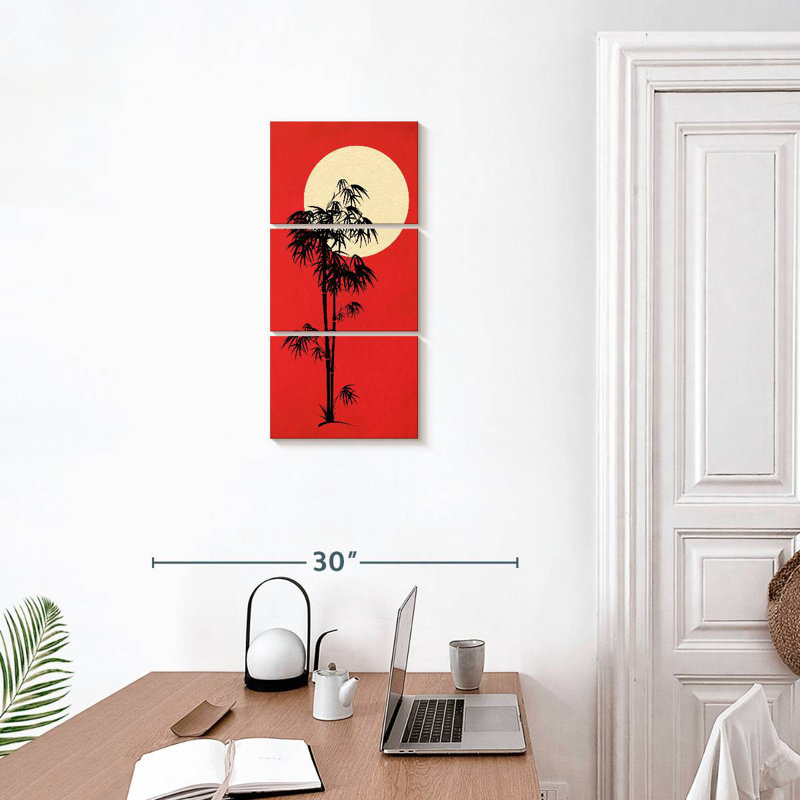Pleine lune derrière le bambou, H 27 po x l 12 po