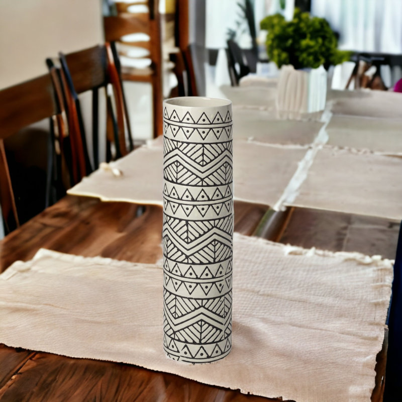 Vase de table cylindrique en céramique, H 14 po x l 4 po x P 4 po