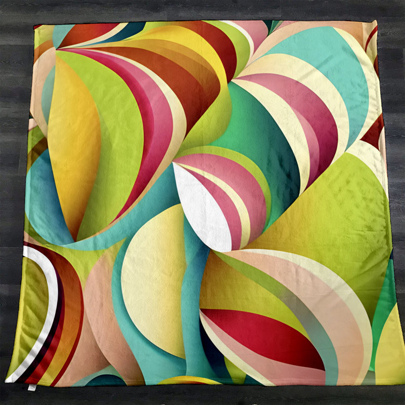 Throw Blanket, Geometric Shapes/Abstract, 68" W x 80" L, Green/Pink/Blue