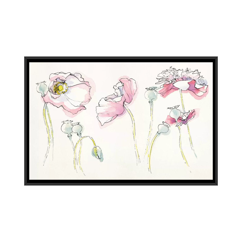 Rose somniferums, impression sur toile tendue, H 18 po x l 26 po x P 1,5 po, Toile encadrée noire, Pas de tapis