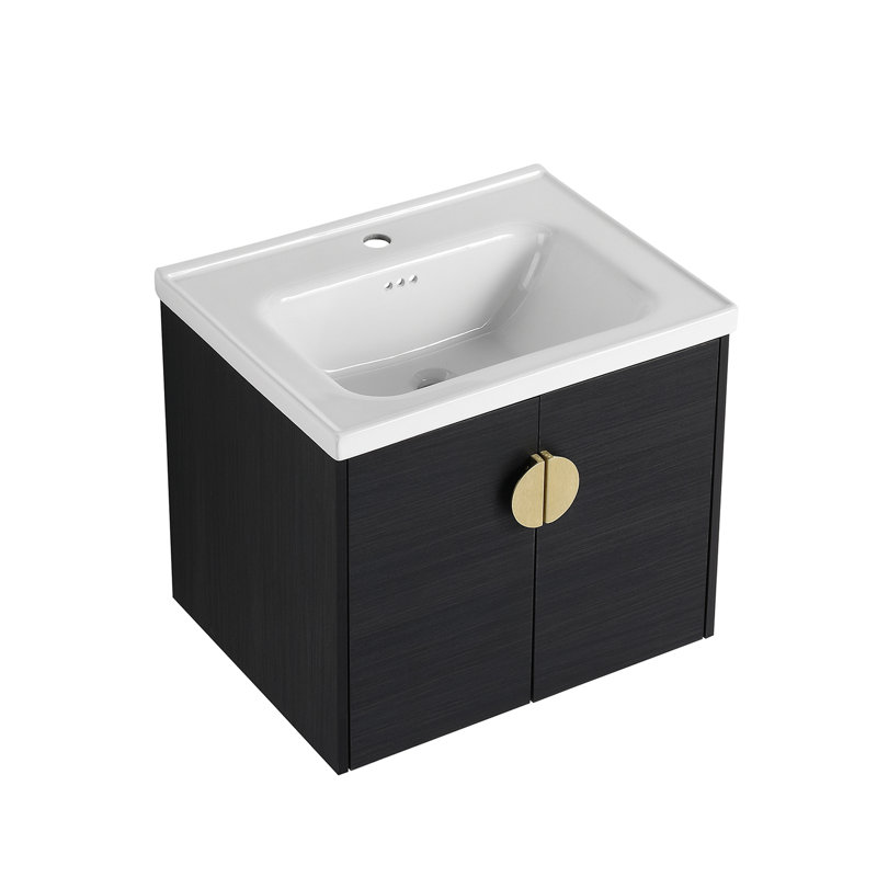Meuble-lavabo mural avec lavabo , Noir châtaignier, 24"