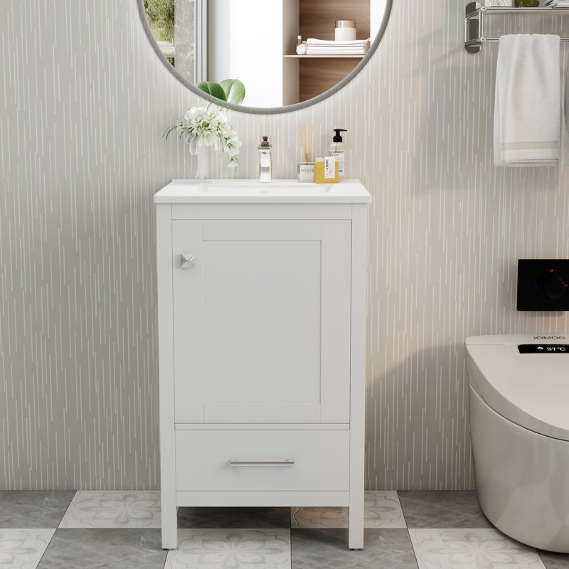 Meuble-lavabo moderne 20 "avec lavabo en céramique, Blanc, 20"