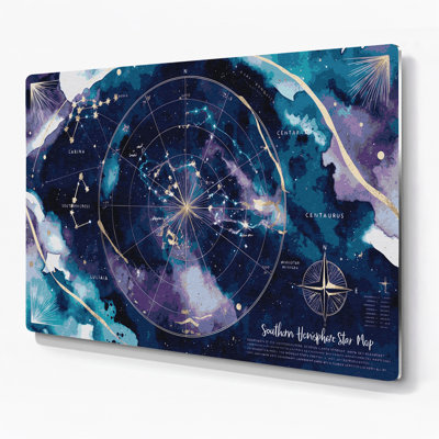 Space Southern hemisphere star map Blue Metal Wall Art