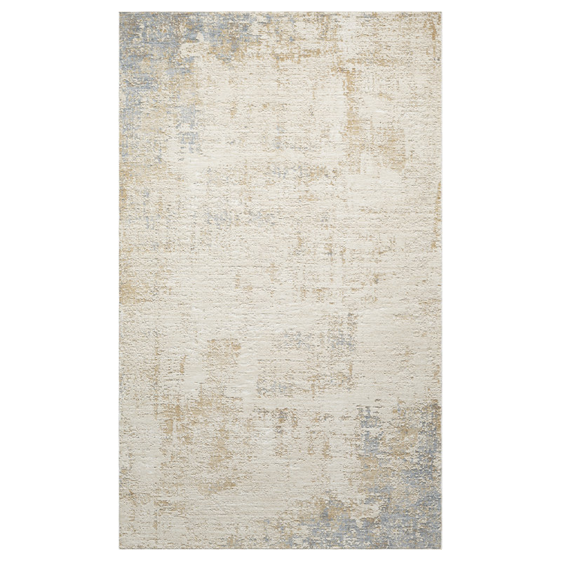 Tapis intérieur moderne abstrait beige / bleu pierre Kwamane, Rectangle 7 pi 9 po x 10 pi