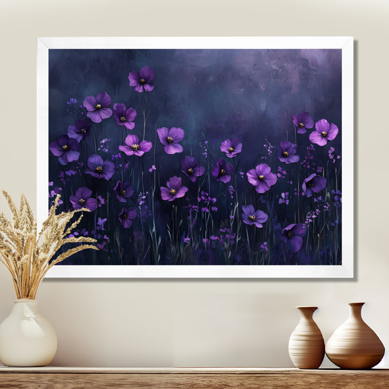 Ifrain Wildflower Mauve minuit Bloom II - Fleurs sauvages, H 16 po x l 32 po, Reproduction encadrée d'une seule photo, Blanc