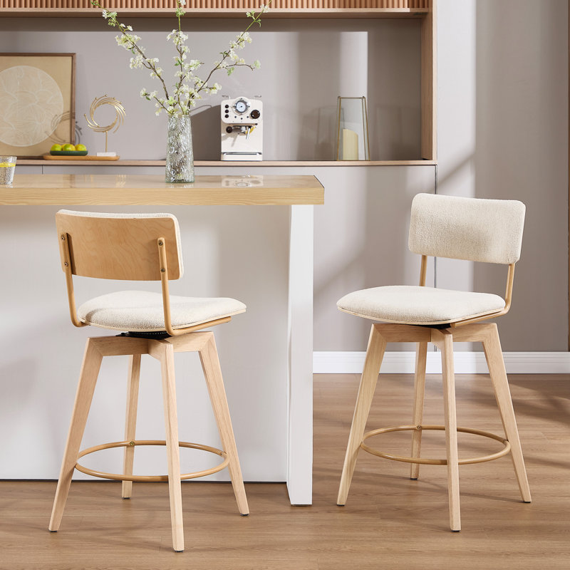 Della 26" Mid-Century Modern Linen Upholstered Swivel Counter Stools with Curved  Seat and Back, Natural