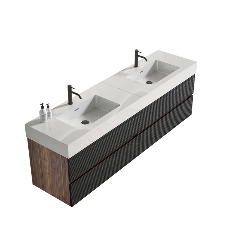 Meuble-lavabo flottant mural moderne avec lavabos doubles et tiroirs spacieux, conception écologique et durable, Blanc