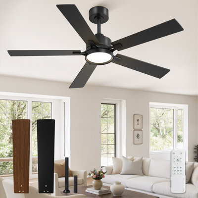  Cissline 52" Modern Black Ceiling Fan with Light and Remote Control for Bedroom and Living Room