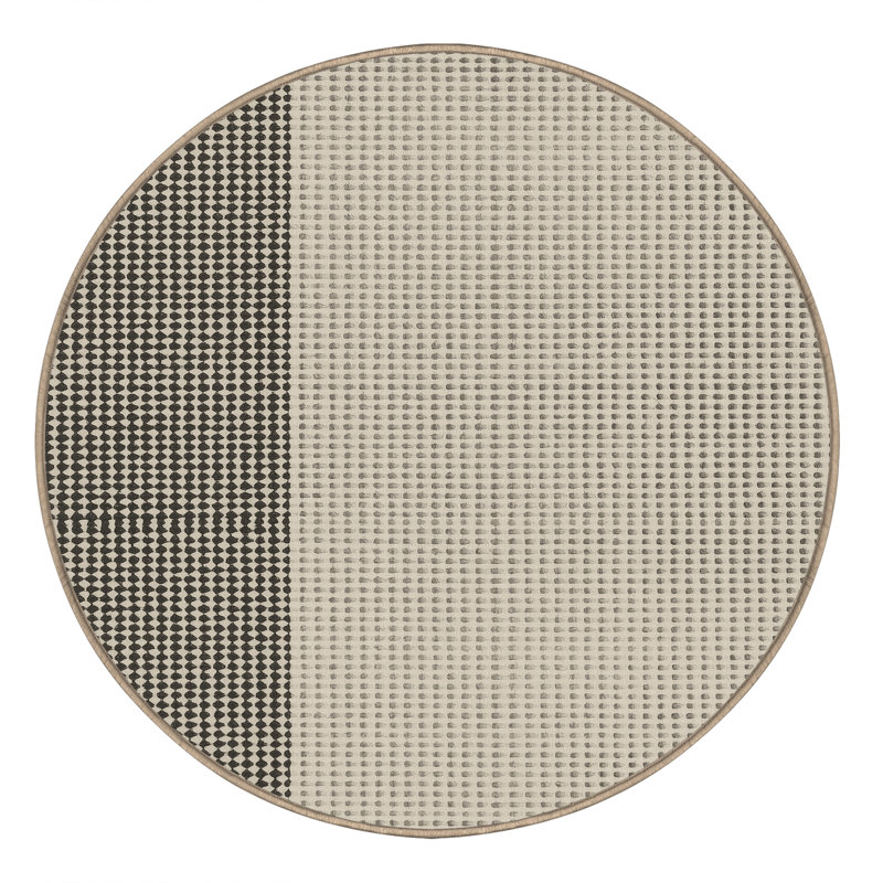 Machine Washable Pauleth Minimalist Geometric Rug in Beige – Beige Binding, 8' Round