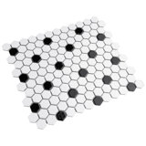 Metro 1" Hex Glossy White with Black Dot 10-1/4" x 11-7/8" Porcelain Mosaic Tile
