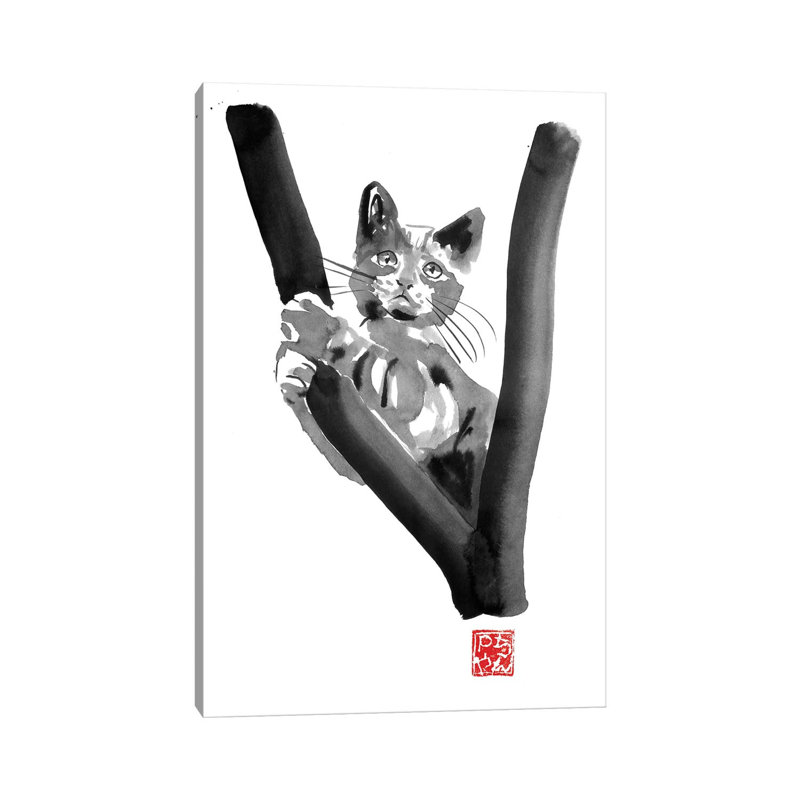 Cat In Tree by Péchane - Painting on Canvas, Wrapped Canvas, 152.5 cm H x 101.5 cm W x 3.175 cm D