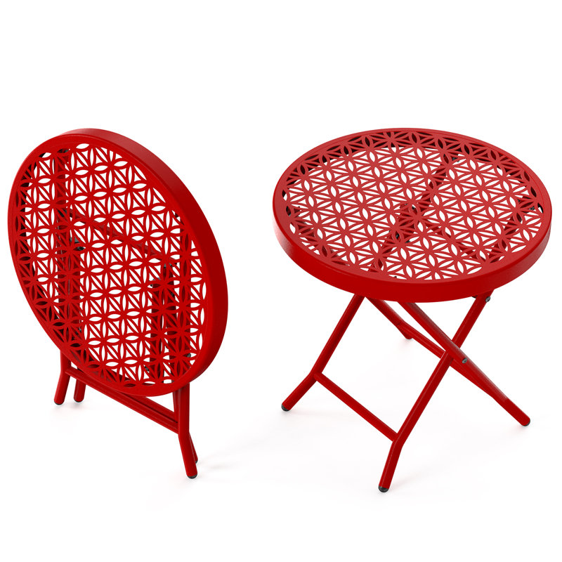 17.7 In. Round Patio Folding Side Table, Red