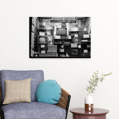 1940S Window Of Store Selling Radios And Televisions Advertising A Million Dollar Sale Classic Retro Vintage City Wall Art