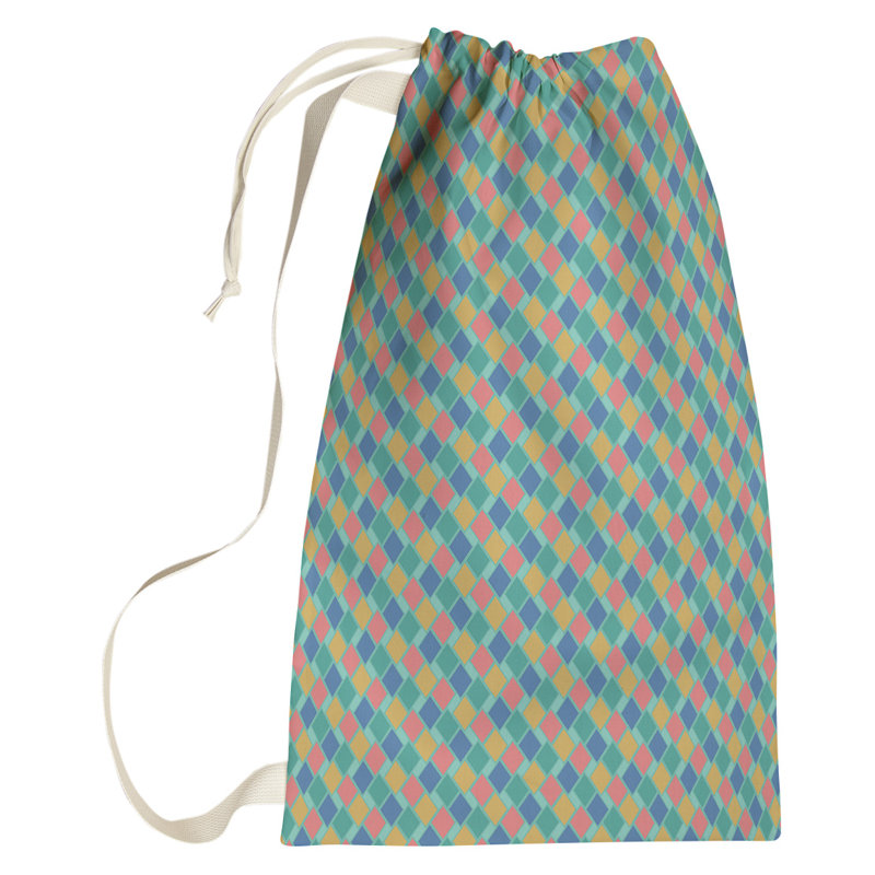 Sac à linge rétro diamants, Petit (H 64 po x l 20 po x P 1,5 po), Vert / Jaune