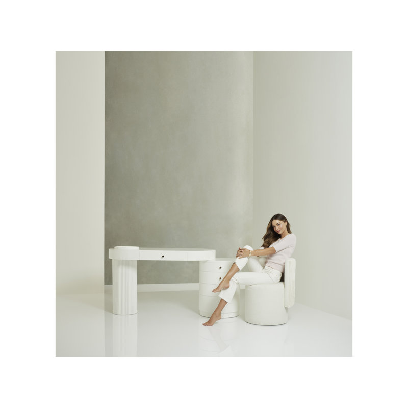 White Oval Desk with Fluted Column and Drawers