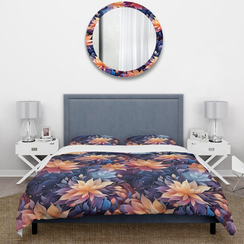 Ensemble de housse de couette Peach And Blue Mystic Aura, Housse de couette simple + 1 taie décorative stan