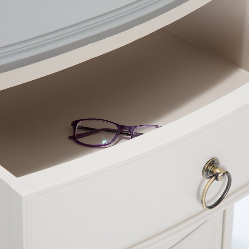 Cream White Solid Wood 3-Drawer End Table Nightstand