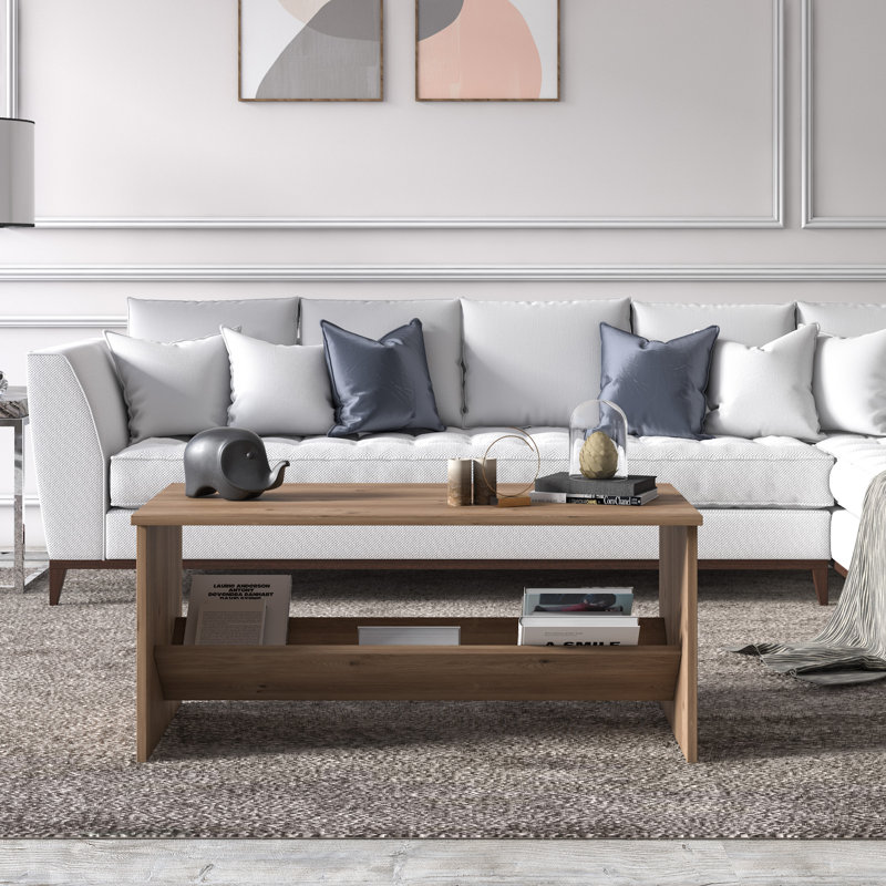 Terna Center Coffee Table, Modern Tea Table with Storage Shelf, 100 x 50 x 44 cm Cocktail Table, Oak