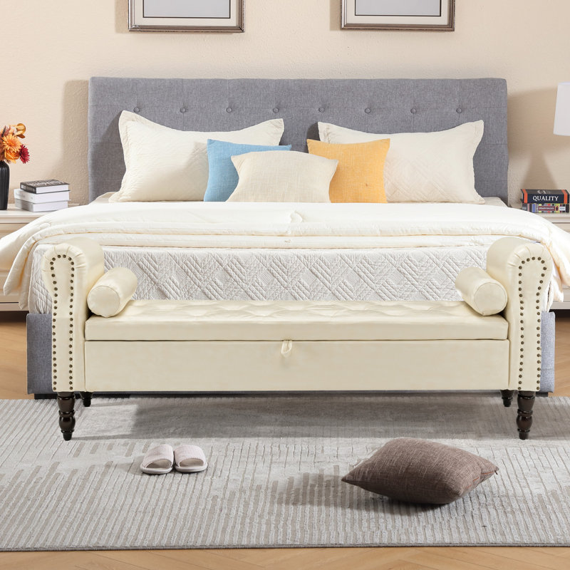 Corbijn Upholstered Storage Bench, Beige, 26.4"H x 66.9"W x 19.7"D